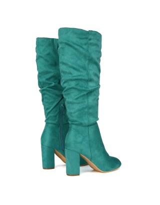 green heeled boots