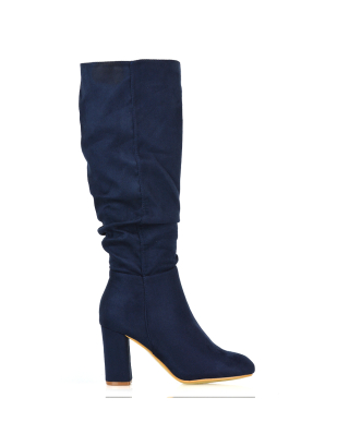 ladies boots, navy boots, navy heeled boots