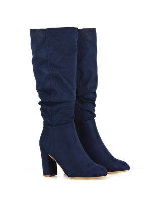 ladies boots, navy boots, navy heeled boots