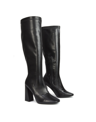 black boots, black knee high boots, black heeled boots