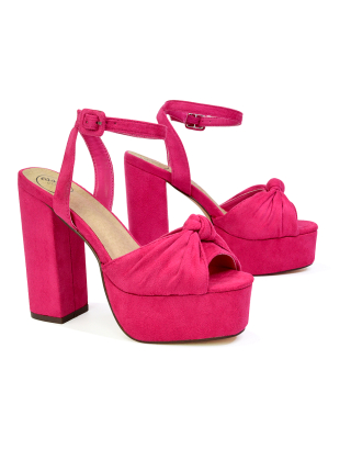 pink block high heels