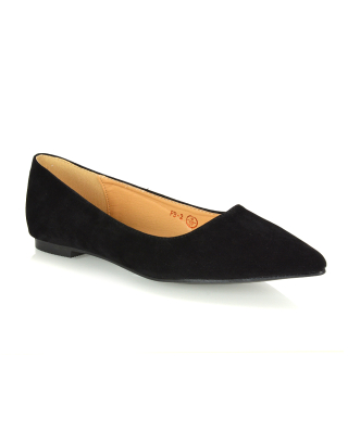Alessia Flat Pointed Toe Low Heel Slip on Bridal Ballerina Pump Shoes in Black