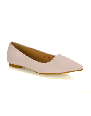 Alessia Flat Pointed Toe Low Heel Slip on Bridal Ballerina Pump Shoes in Pastel Pink