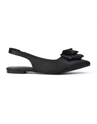 Zooey Rose Pointed Toe Sling Back Flat Ballerina Pump Shoes in Black