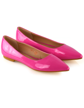Cordelia Slip on Pointed Toe Flat Ballerina Pump Shoes In Fuchsia Patent