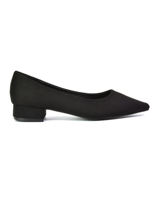 Karen Slip On Pointed Toe Wedding Shoes Low Heel Bridal Heels Court Shoes in Black