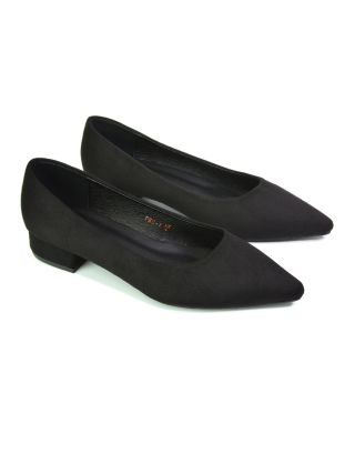 Karen Slip On Pointed Toe Wedding Shoes Low Heel Bridal Heels Court Shoes in Black