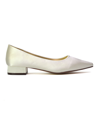 Karen Slip On Pointed Toe Wedding Shoes Low Heel Bridal Heels Court Shoes in Ivory
