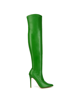 green boots, green long boots, green heeled boots