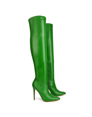 Green Boots, Green Heeled Boots, Green Long Boots