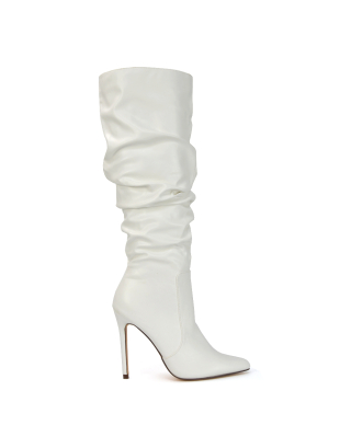 White Ruched Boots