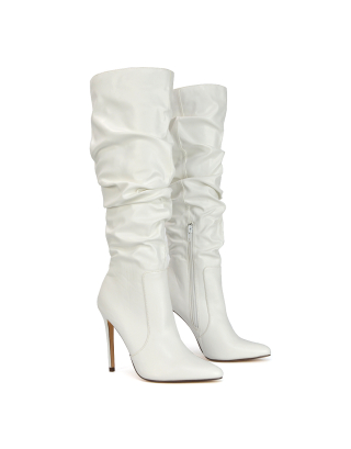 White Ruched Boots