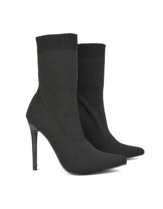 black boots, black heeled boots, black sock boots