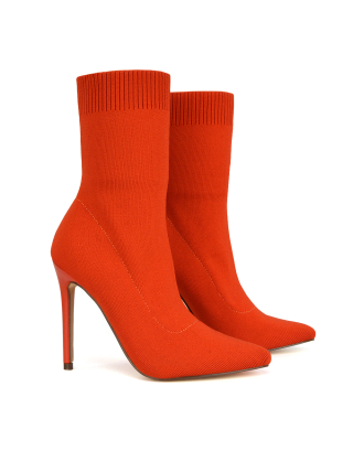 orange boots, orange sock boots, orange ankle boots