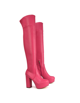 Pink Boots, Pink Heeled Boots, Pink Long Boots