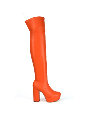 Orange Boots, Orange Heeled Boots, Orange Platform Boots