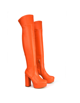 Orange Boots, Orange Platform Boots, Orange Heeled Boots