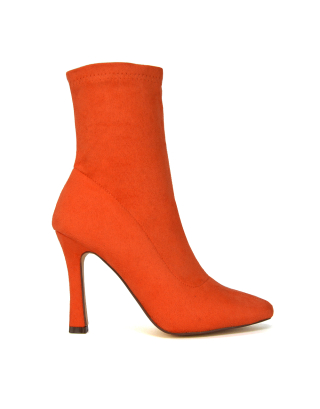 Orange Boots, Orange Ankle Boots, Orange Heeled Boots