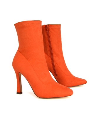 Orange Boots, Orange Ankle Boots, Orange Heeled Boots