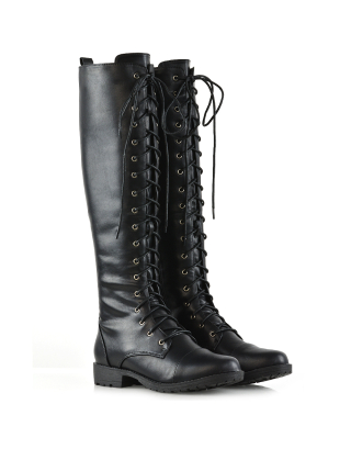 MANDY BLACK SYNTHETIC LEATHER BOOTS