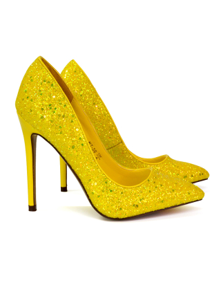 Unique Square Toe Mesh Net High Heel Pumps - Yellow – Luxedress