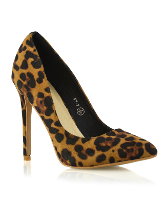 Lu-Lu Pointed Toe Statement Stiletto High Heel Court Shoes in Leopard