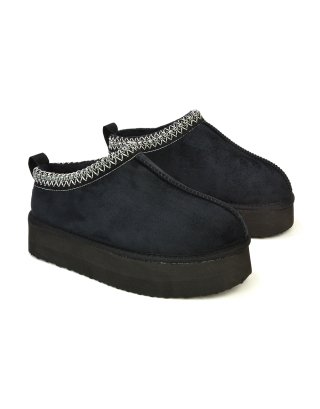 black flatform slippers