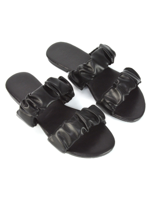 Black Ruched Strap Sandals