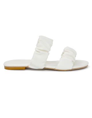 White Ruched Strap Sandals