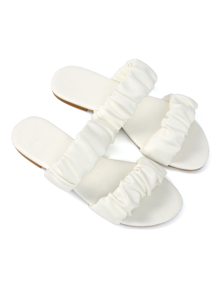 White Ruched Strap Sandals