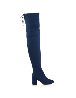 CHRISSY NAVY FAUX SUEDE THIGH HIGHS 