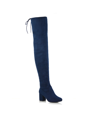 CHRISSY NAVY FAUX SUEDE THIGH HIGHS 