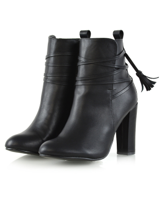 JAMIE BLACK SYNTHETIC LEATHER BOOTS, black boots, black heeled boots