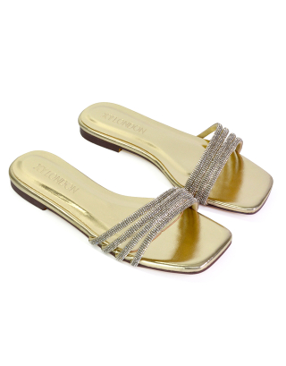 gold diamante sandals