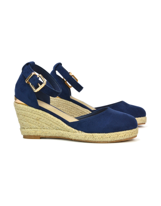 Forest Closed Toe Espadrilles With Sandal Wedge Heel in Navy