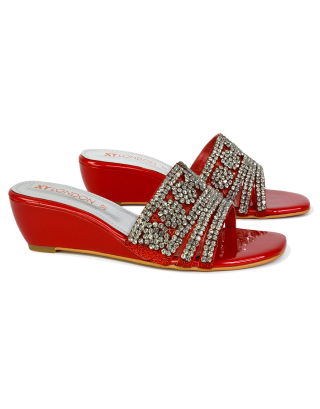red wedge sandals