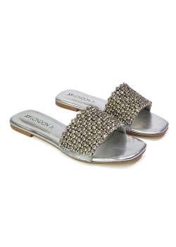 silver diamante flat sandals