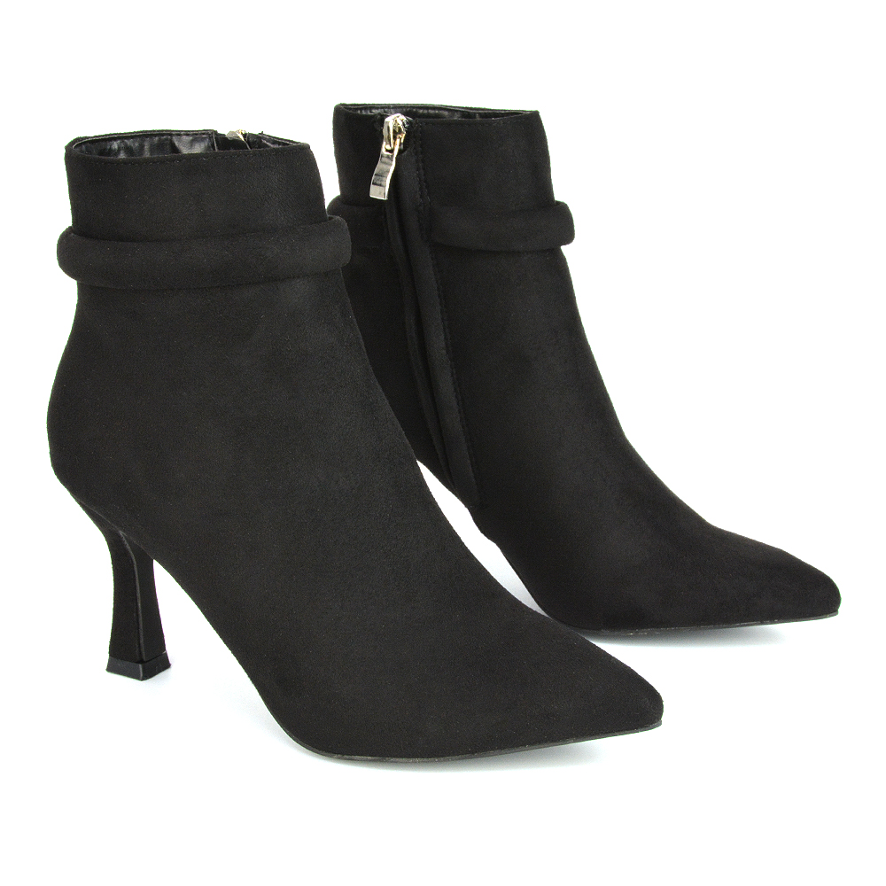 Jaelyn Pointed Toe Ankle Boots Stiletto Heeled Booties In Black Faux Suede