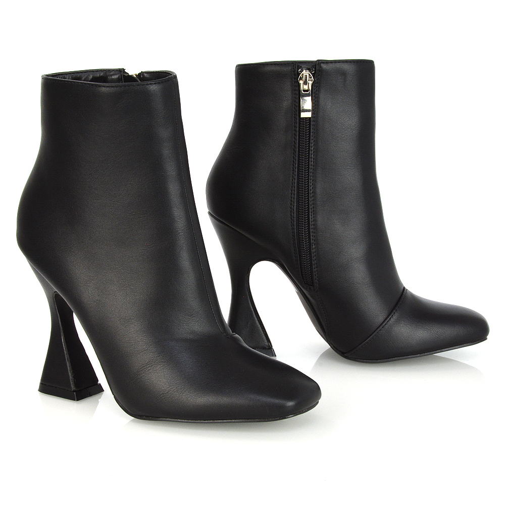 Brooke Square Toe Inside Zip-Up Sculptured High Heel Ankle Boots In Black Synthetic Leather