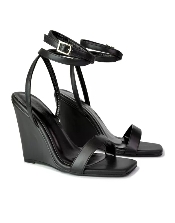 Black Suedette Platform Wedge Sandals | New Look