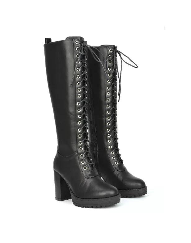 Knee High Biker Boots | Lace up Boots | XY London