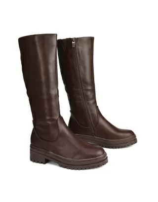 Maura Low Block Heel Below The Knee Boots In Brown Synthetic Leather is $59.99 (42% off)