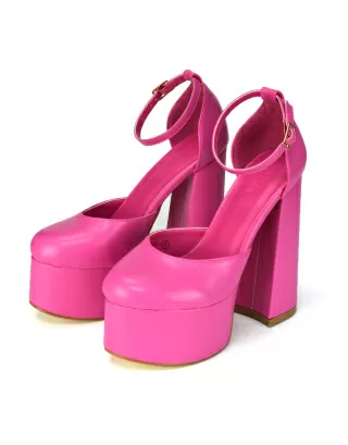 Rae Super High Chunky Platform Heels In Fuchsia Synthetic Leather is $52.99 (29% off)