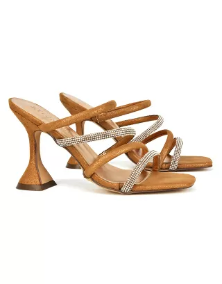 Posie Diamante Strappy Square Toe Sculptured High Heel Wedding Sandals in Rose Gold is $40.99 (39% off)