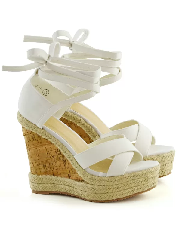 Guess Cork Wedge Sandals in White  Lyst