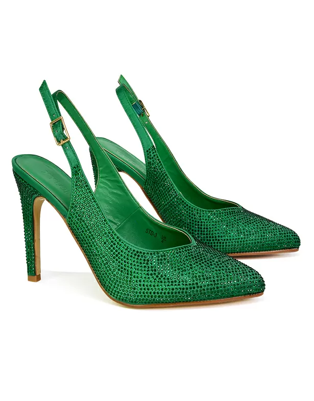 Truffle Collection Bright Pointed Slingback Heels in Green Womens Shoes Heels Sandal heels 
