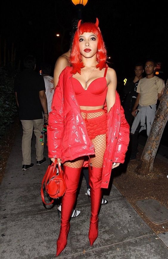 Tinashe in fancy dress as a red devil at Kendall Jenner's birthday bash