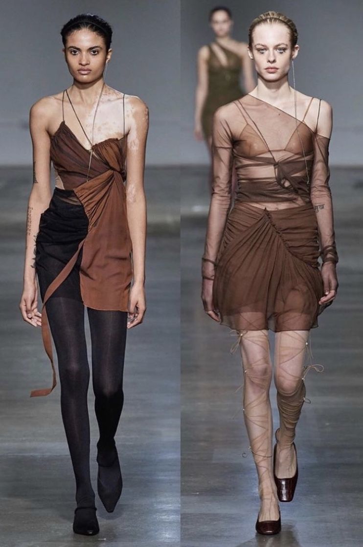 Nensi Dojaka brown strappy dresses on the runway