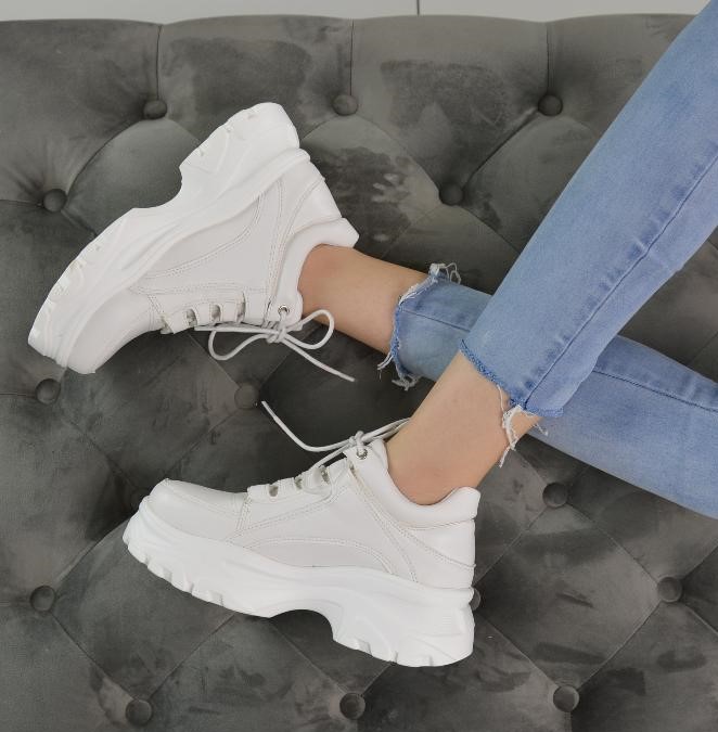 XY London Roxy Lace Up Platform Trainers in White