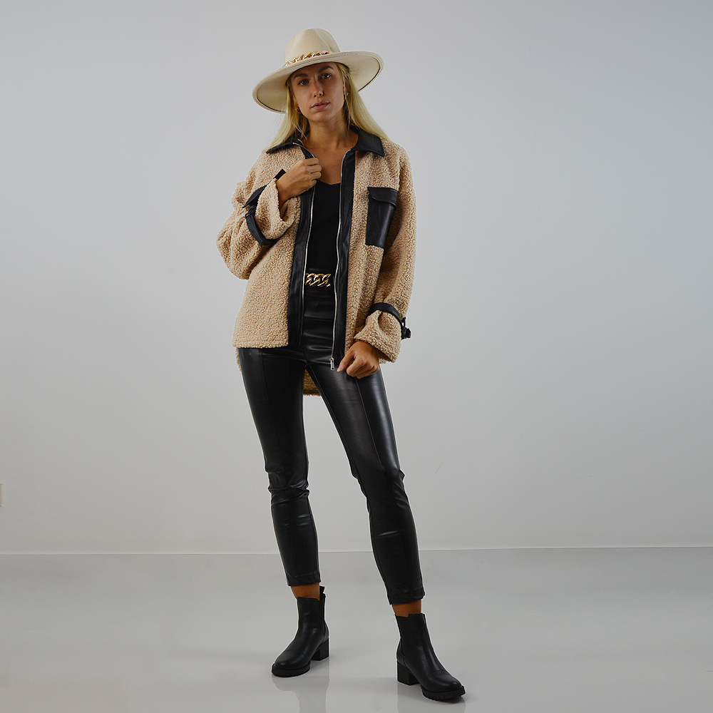 XY London Shearling and PVC Jacket in Nude and Black
